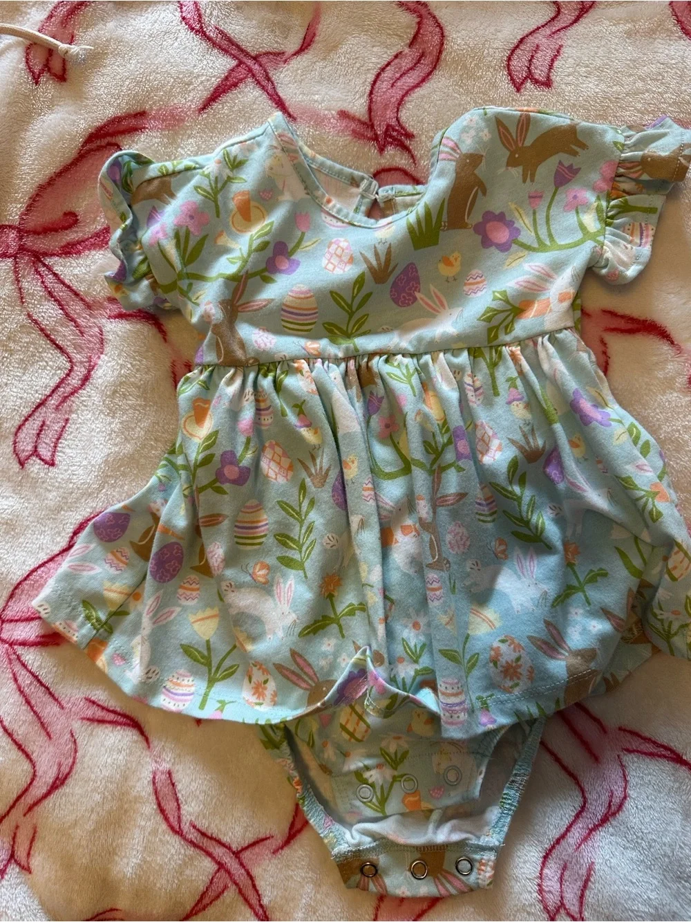 Toddler Floral & Bunny Print Dress Bodysuit - Light Blue